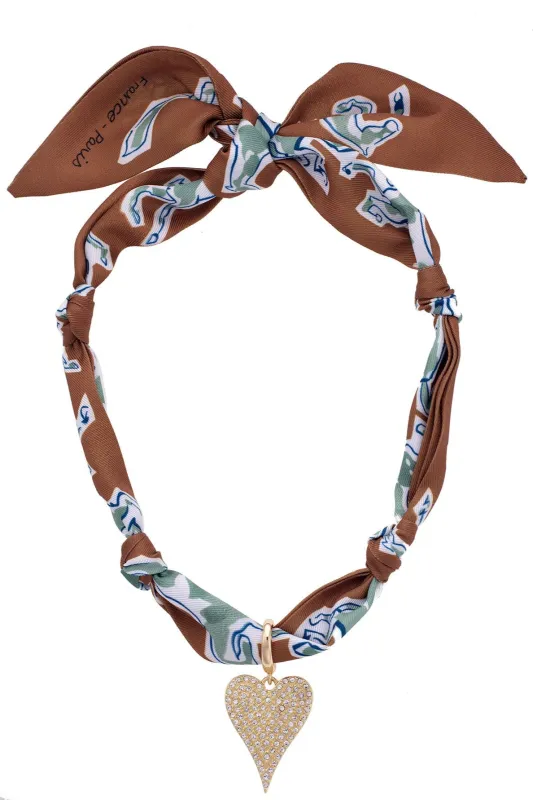Winnie Pave Heart Scarf Necklace in Brown sold by Canvas Style