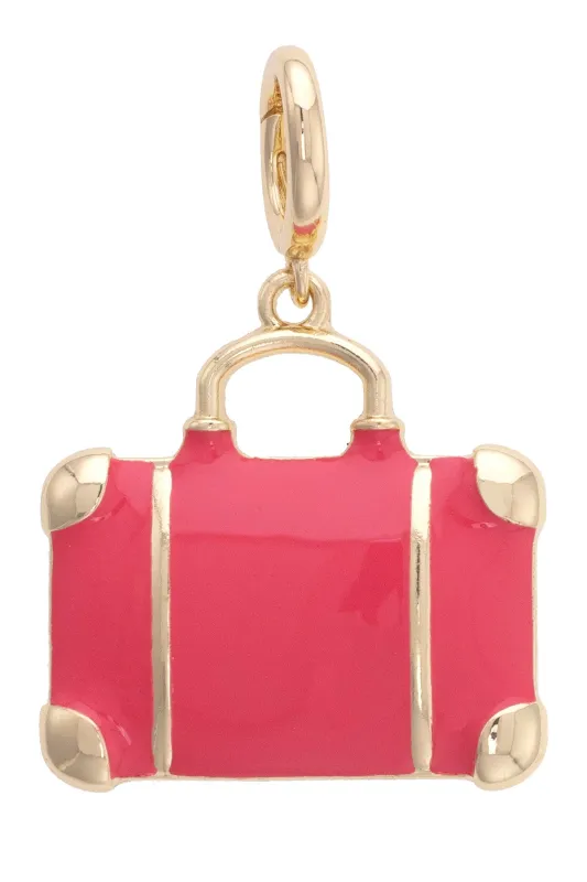 Suitcase Enamel Pendant Charm in Fuchsia sold by Canvas Style