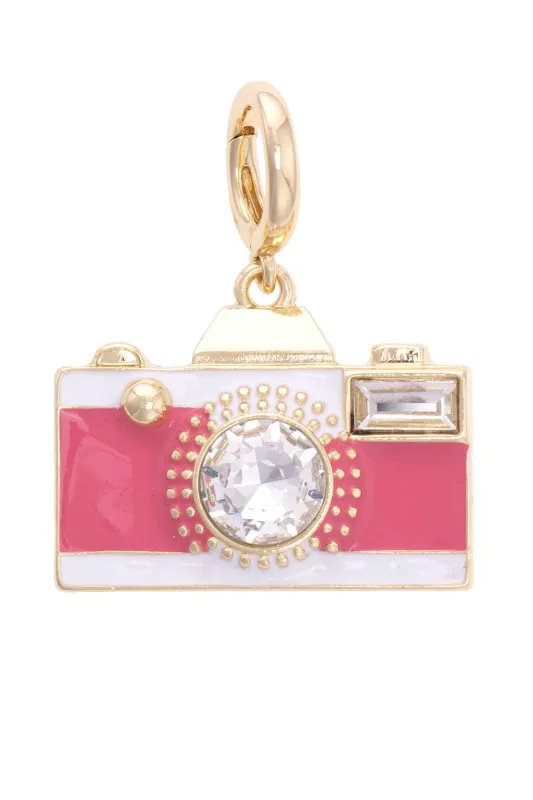 Rhinestone Camera Pendant Charm in Pink sold by Canvas Style