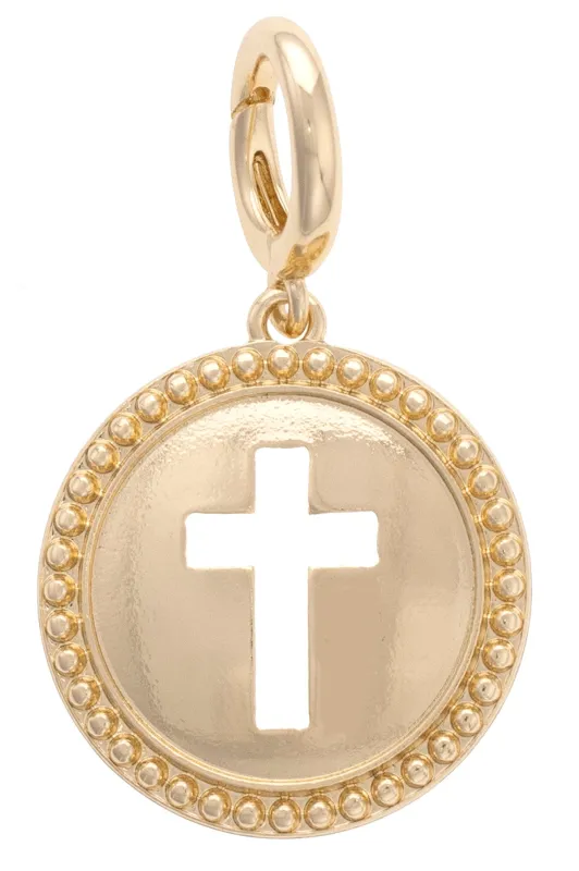 Cross Coin Pendant Charm in Shiny Gold sold by Canvas Style