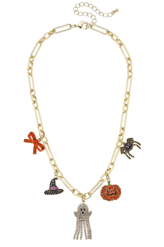 Halloween Pave Icons Charm Necklace in Shiny Gold sold by Canvas Style