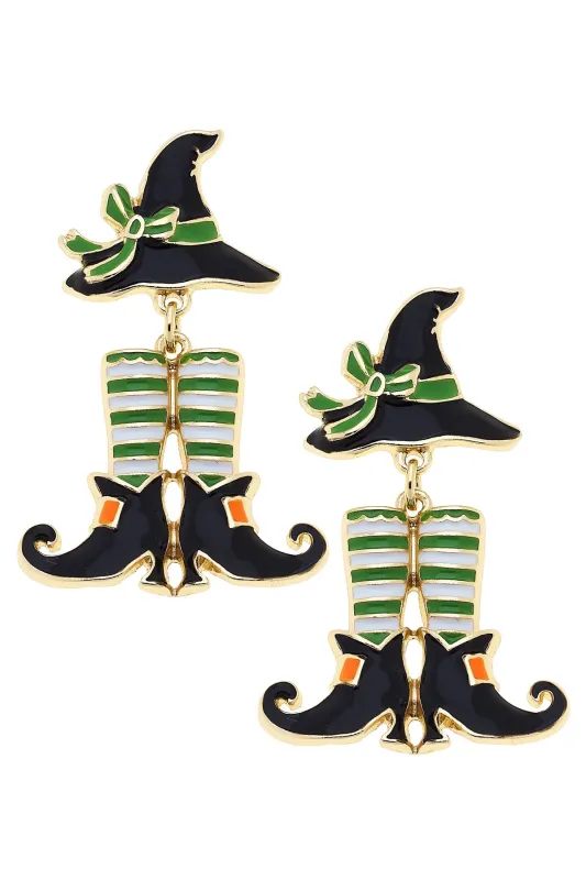 Witch Ensemble Enamel Earrings in Black/Green/White sold by Canvas Style