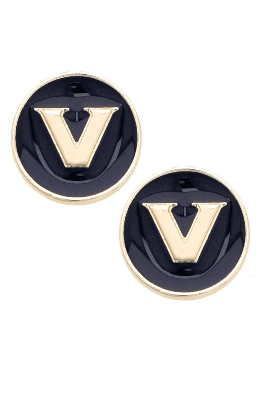 Vanderbilt Commodores Logo Circle Stud Earrings in Black/Shiny Gold sold by Canvas Style