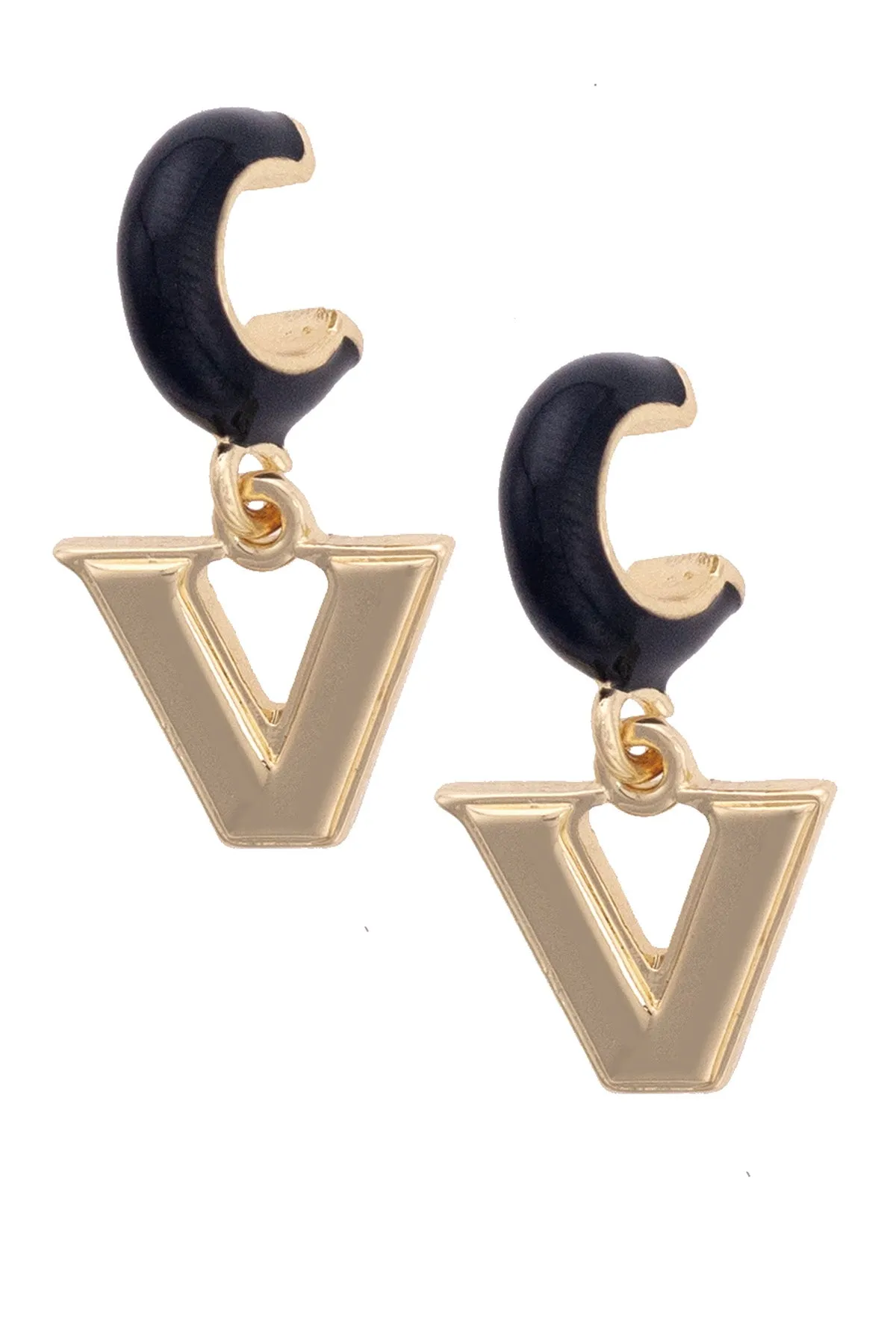 Vanderbilt Commodores Logo Huggie Hoop Earrings in Black/Shiny Gold sold by Canvas Style