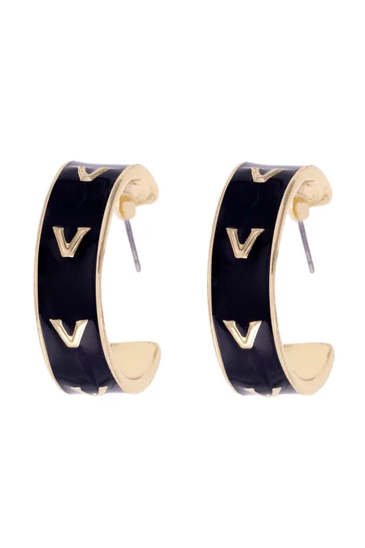 Vanderbilt Commodores Enamel Logo Hoop Earrings in Black/Shiny Gold sold by Canvas Style