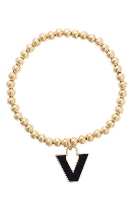 Vanderbilt Commodores Ball Bead Stretch Bracelet in Satin Gold made by Canvas
