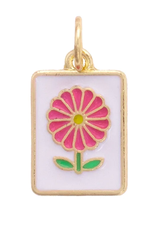 Flower Mahjong Tile Charm in White & Pink sold by Canvas Style