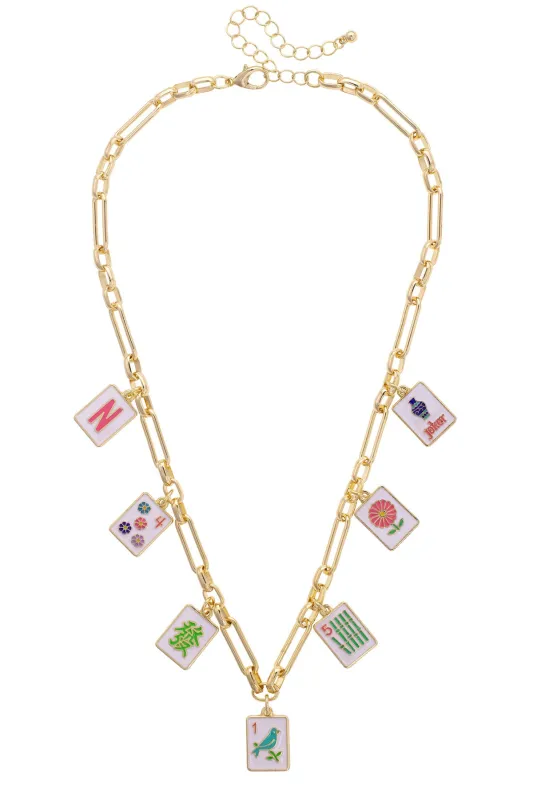 Going Mahjong! Enamel Charm Necklace in Multi sold by Canvas Style