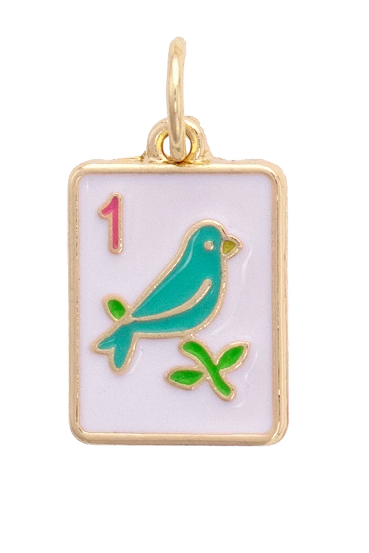 Sparrow Mahjong Tile Charm in White & Teal sold by Canvas Style