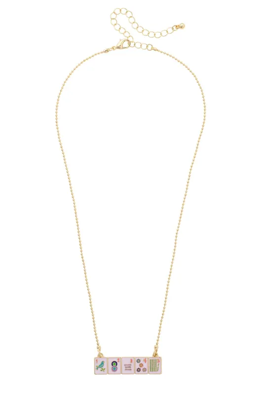 Mahjong Enamel Tile Wall Necklace in Multi made by Canvas Style