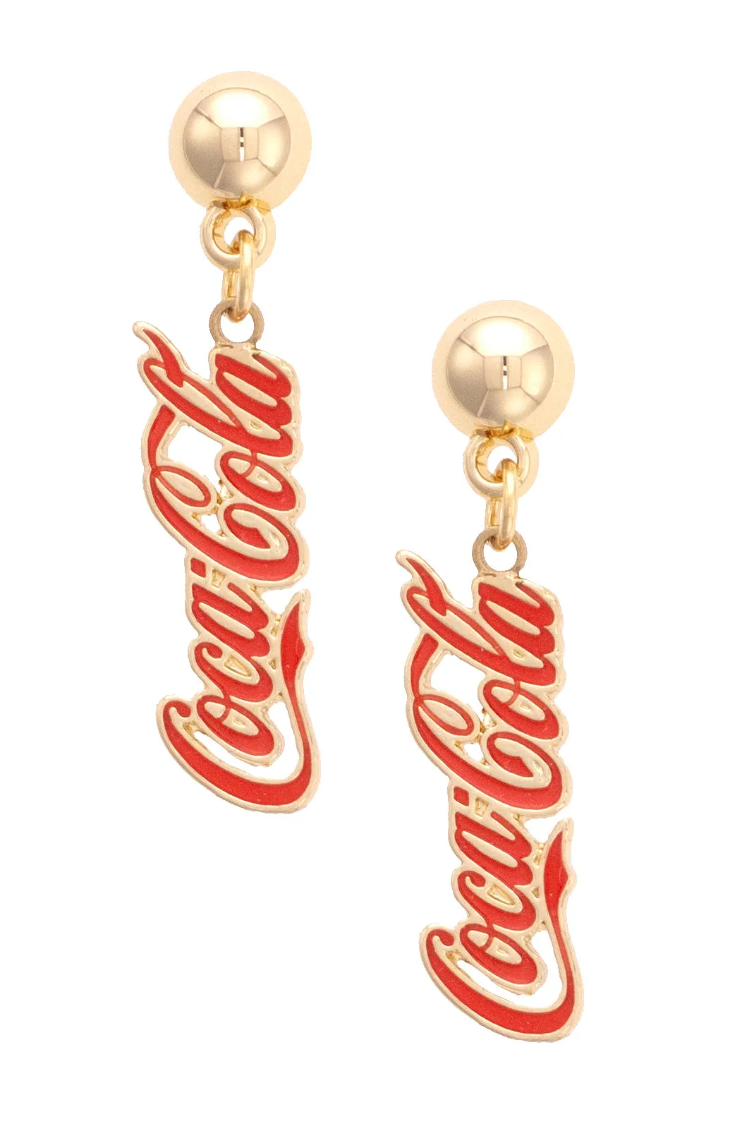 Coca-Cola Logo Earrings in Red/Shiny Gold sold by Canvas Style