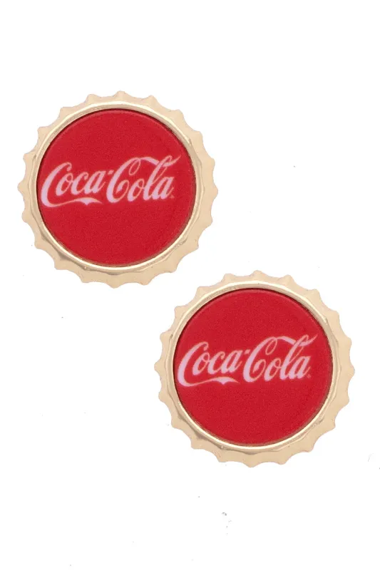 Coca-Cola Bottle Cap Stud Earrings in Red/Shiny Gold sold by Canvas Style