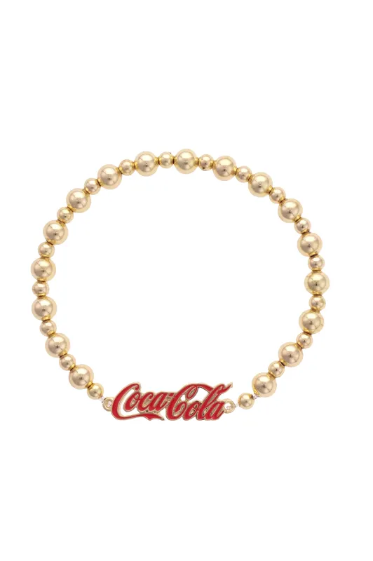 Coca-Cola Logo Stretch Bracelet in Red/Shiny Gold made by Canvas Style