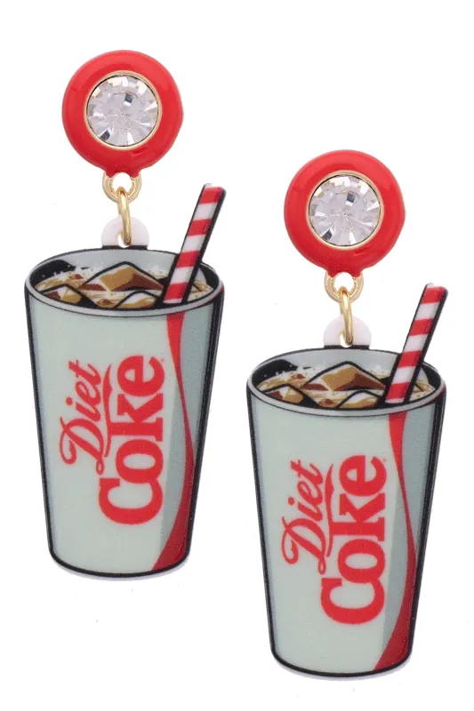 Rhinestone Resin Diet Coke Can Earrings in Red/Grey sold by Canvas Style