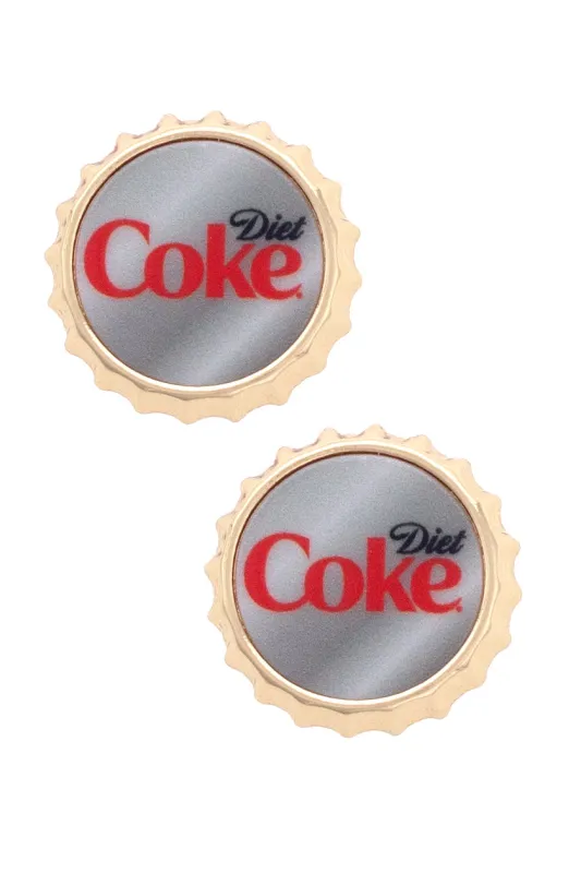 Diet Coke Bottle Cap Stud Earrings in Grey/Red/Shiny Gold sold by Canvas Style