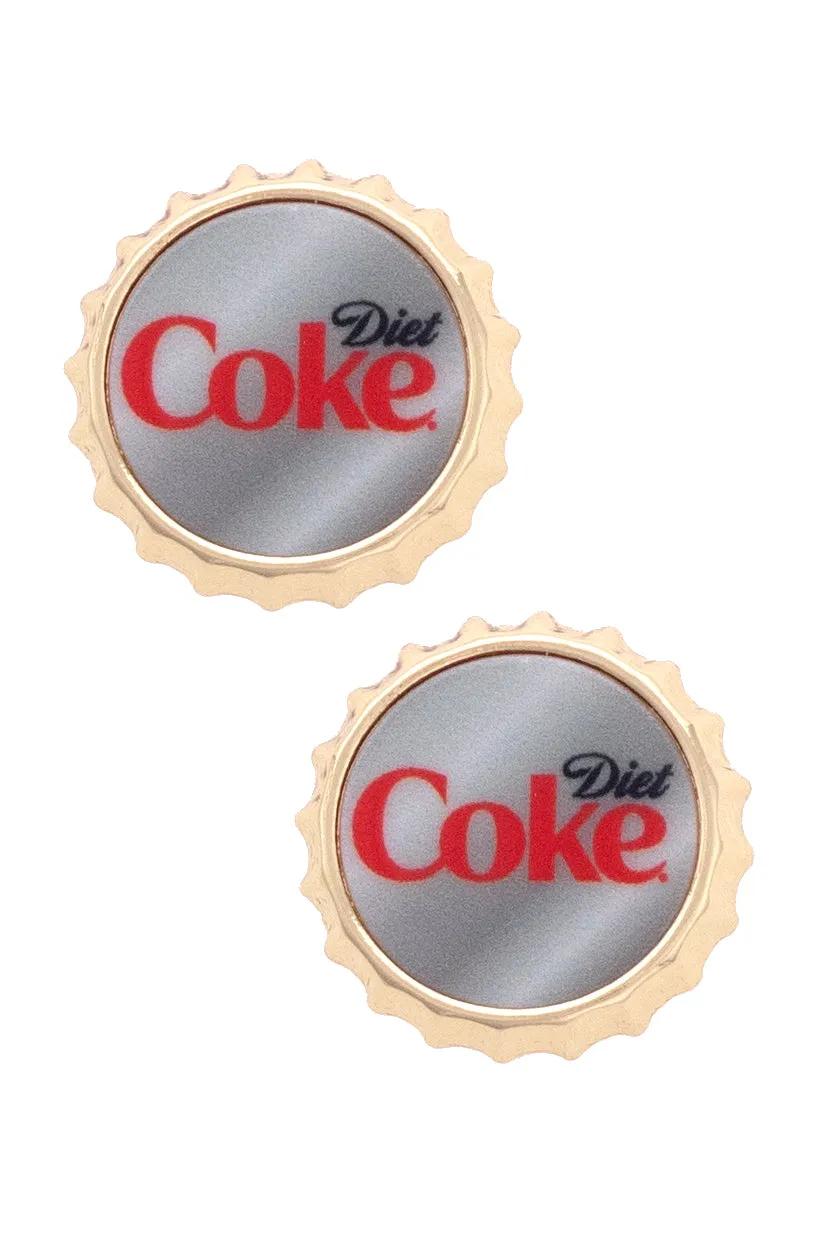 Diet Coke Bottle Cap Stud Earrings in Grey/Red/Shiny Gold sold by Canvas Style
