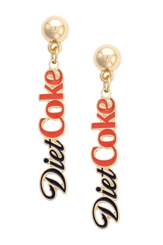 Diet Coke Logo Earrings in Black/Red/Shiny Gold sold by Canvas Style