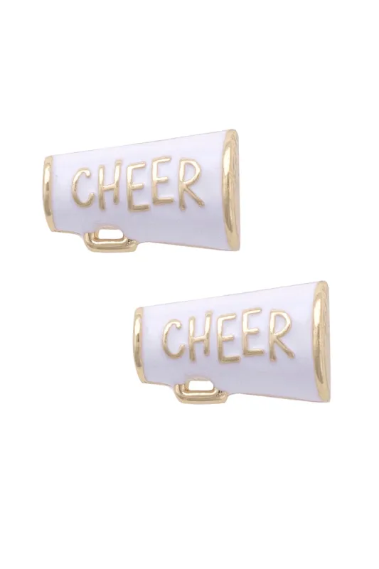 Cheer Enamel Stud Earrings in White/Gold sold by Canvas Style