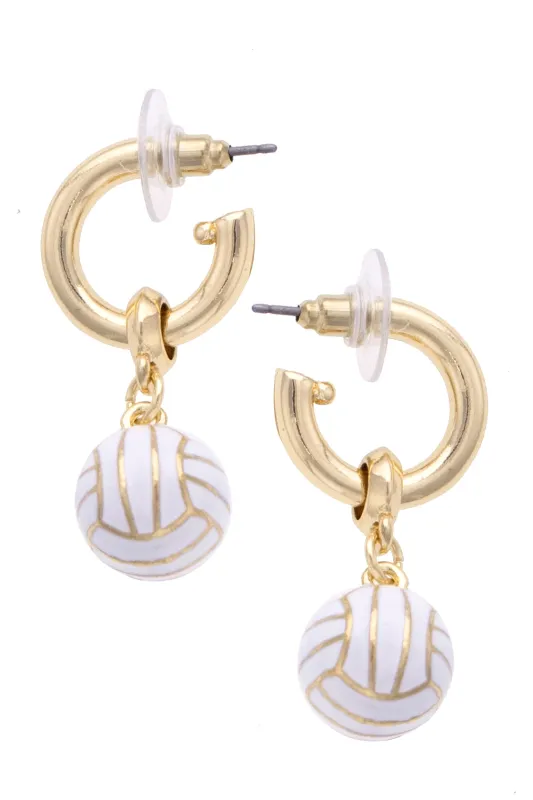 Volleyball Enamel Drop Hoop Earrings in White sold by Canvas Style