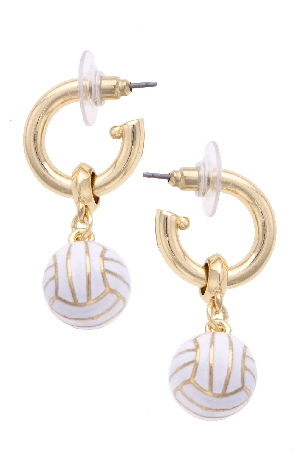 Volleyball Enamel Drop Hoop Earrings in White sold by Canvas Style