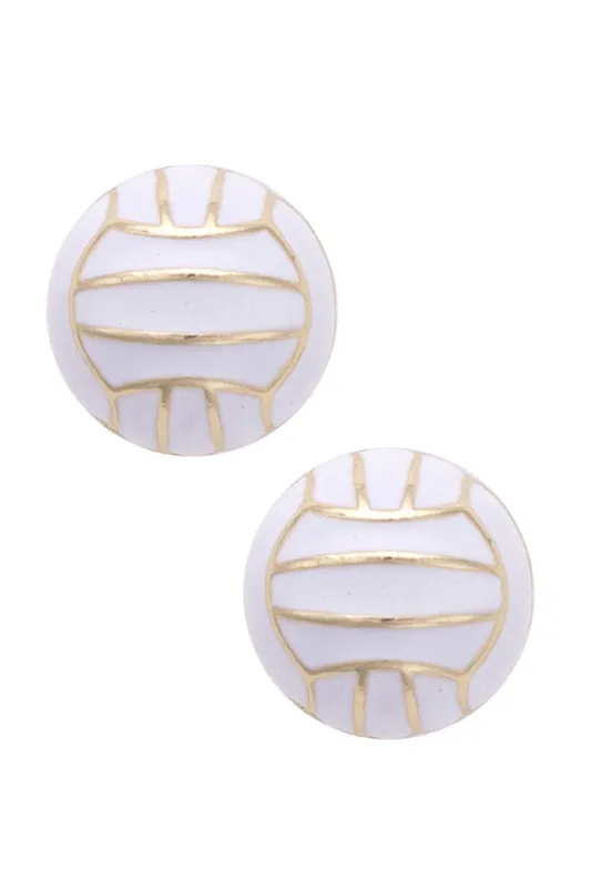 Volleyball Enamel Stud Earrings in White sold by Canvas Style