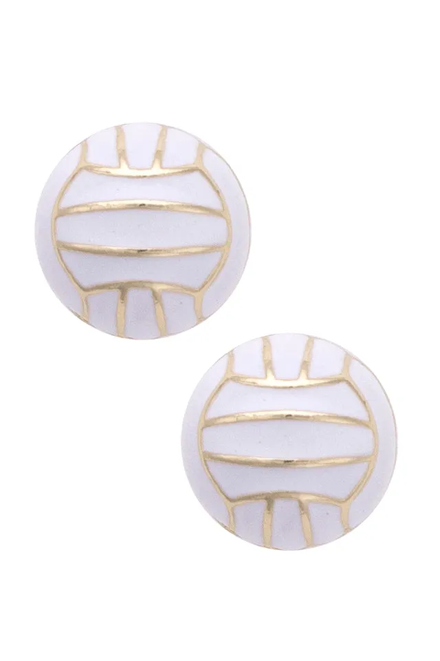 Volleyball Enamel Stud Earrings in White sold by Canvas Style