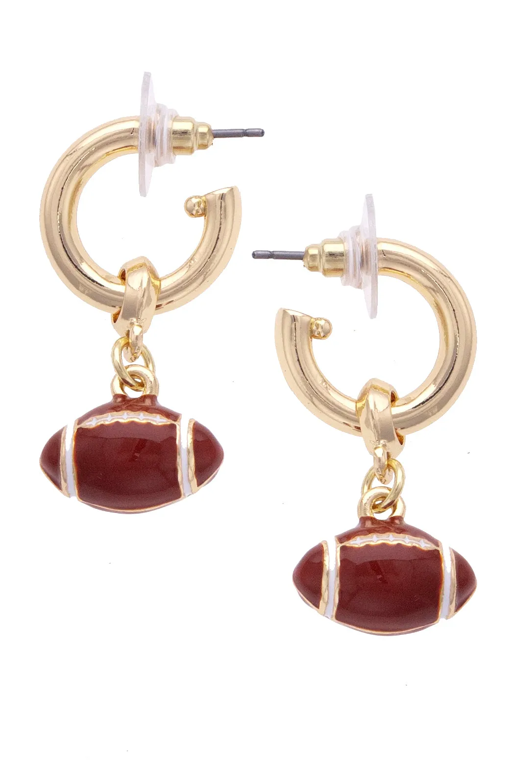Football Enamel Drop Hoop Earrings in Brown/White sold by Canvas Style