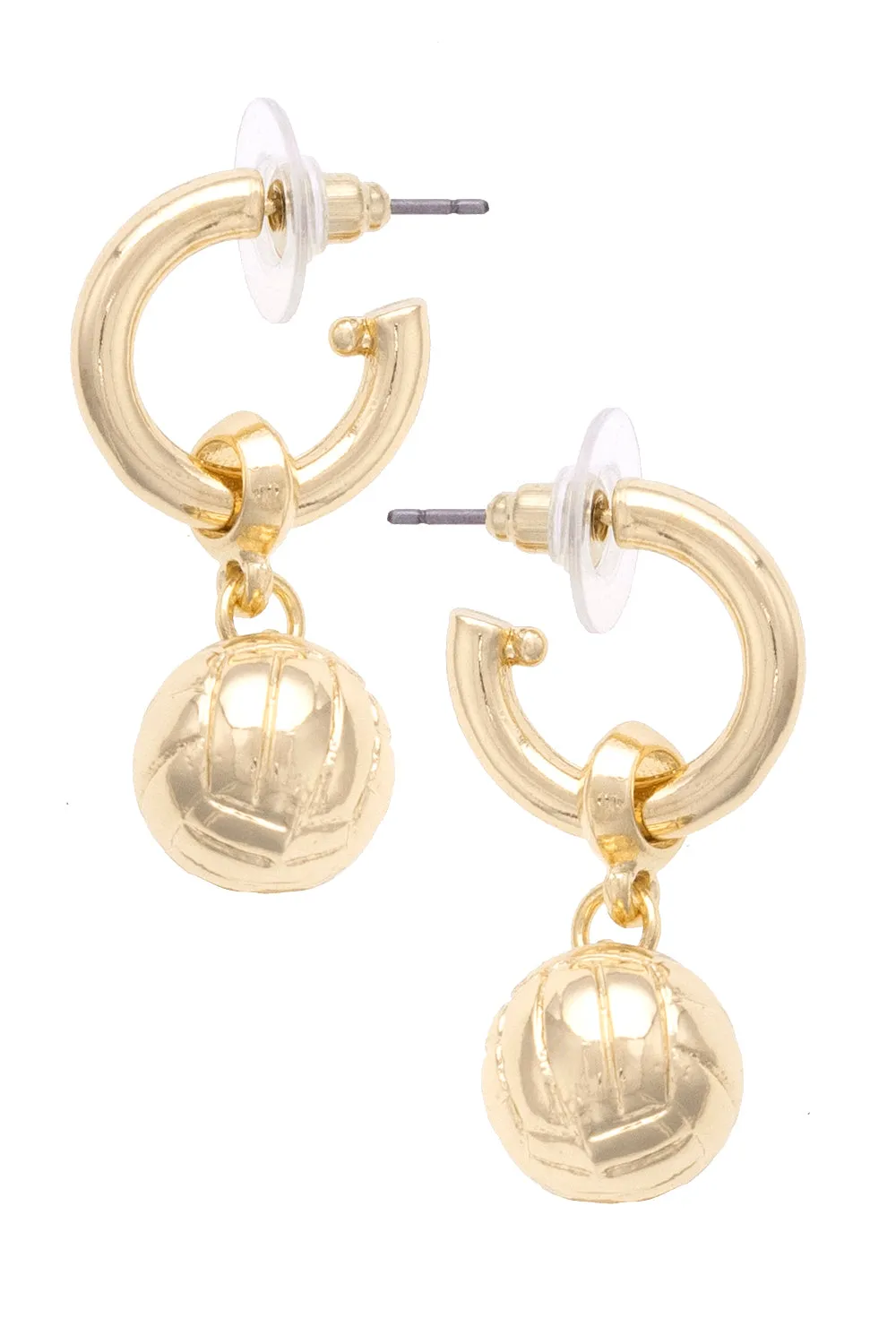 Volleyball Drop Hoop Earrings in Shiny Gold sold by Canvas Style