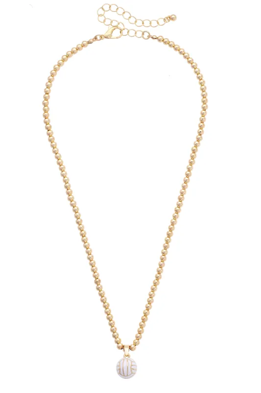Volleyball Enamel Ball Bead Necklace in Shiny Gold sold by Canvas Style