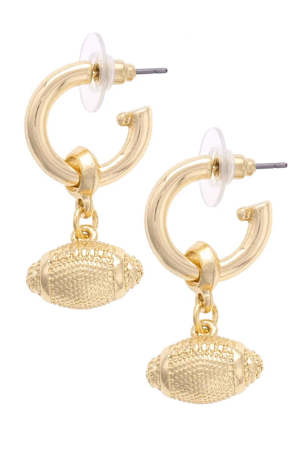 Football Drop Hoop Earrings in Shiny Gold sold by Canvas Style