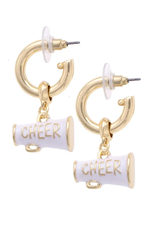 Cheer Enamel Drop Hoop Earrings in White/Gold sold by Canvas Style