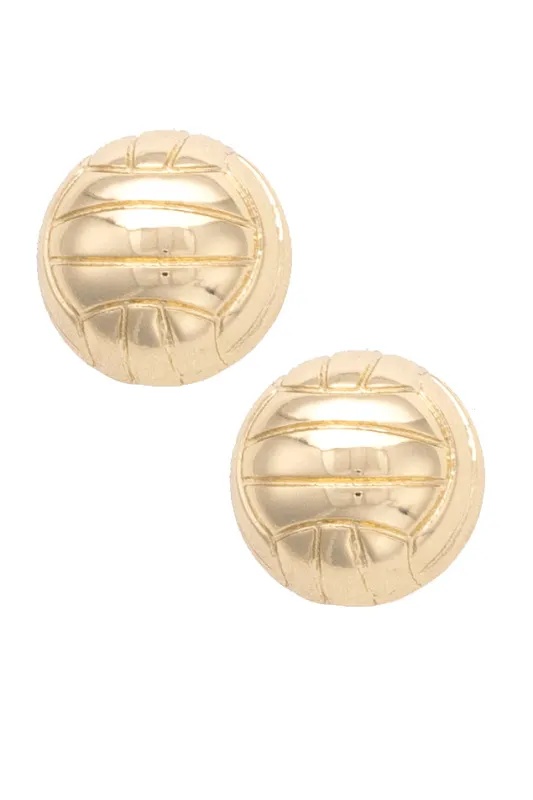 Volleyball Stud Earrings in Shiny Gold sold by Canvas Style