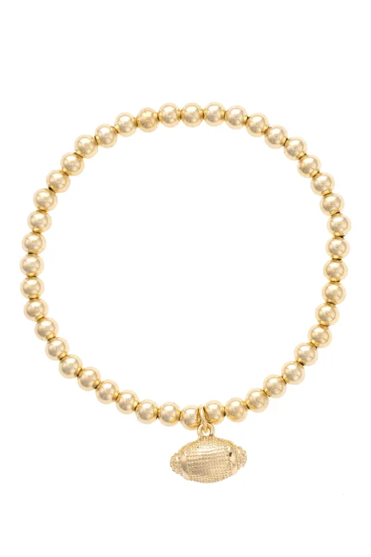 Football Ball Bead Stretch Bracelet in Shiny Gold sold by Canvas Style