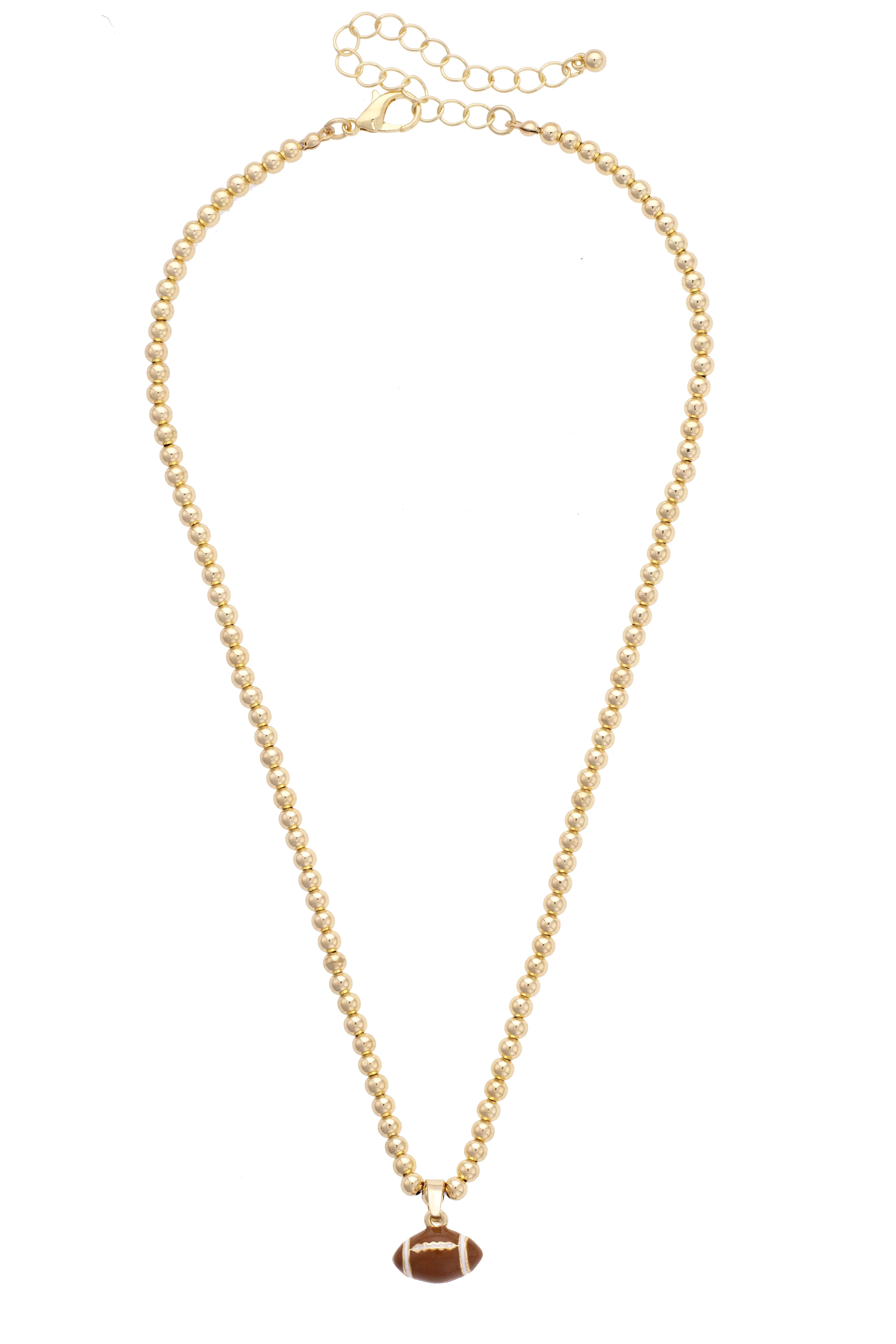 Football Enamel Ball Bead Necklace in Shiny Gold sold by Canvas Style