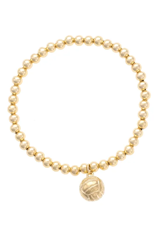 Volleyball Ball Bead Stretch Bracelet in Shiny Gold sold by Canvas Style