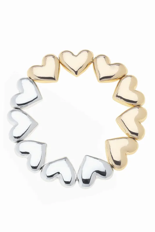 Tabitha Double Heart Stretch Bracelet in Shiny Two Tone sold by Canvas Style