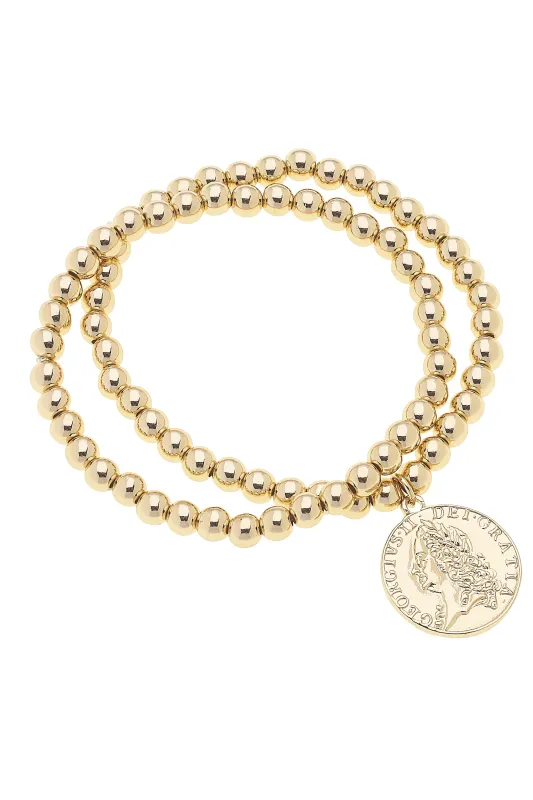 Luciana Ball Bead Coin Stretch Bracelet Set of 2 sold by Canvas Style