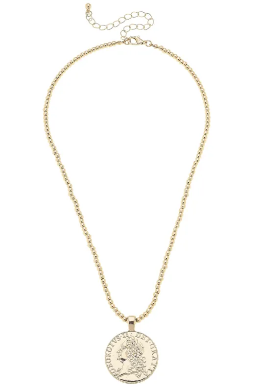 Luciana Ball Bead Coin Pendant Necklace in Shiny Gold sold by Canvas Style