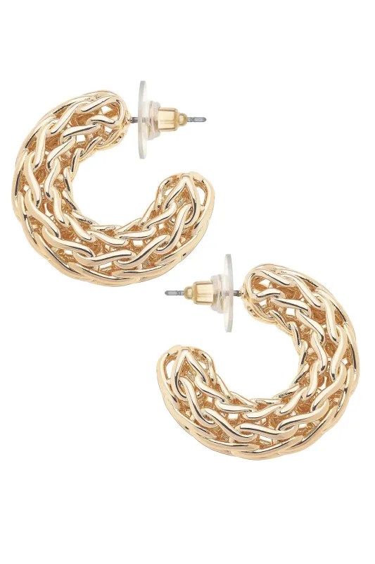 Camille Frozen Chain Hoop Earrings in Shiny Gold sold by Canvas Style