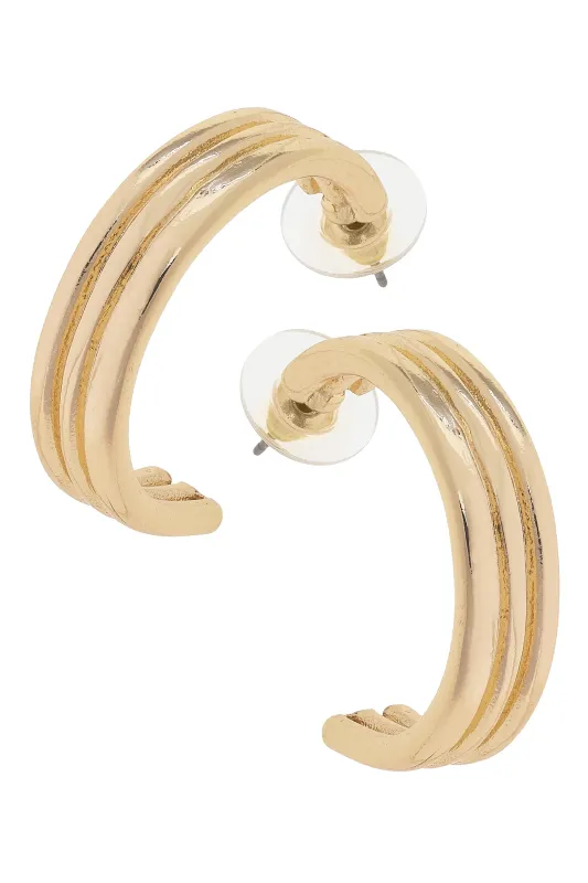 Dolores Ribbed Hoop Earrings in Shiny Gold sold by Canvas Style