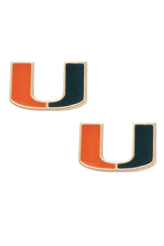 Miami Hurricanes Enamel Logo Stud Earrings in Shiny Gold made by Canvas Style