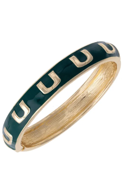 Miami Hurricanes Sculpted Enamel Logo Hinge Bangle in Green sold by Canvas Style