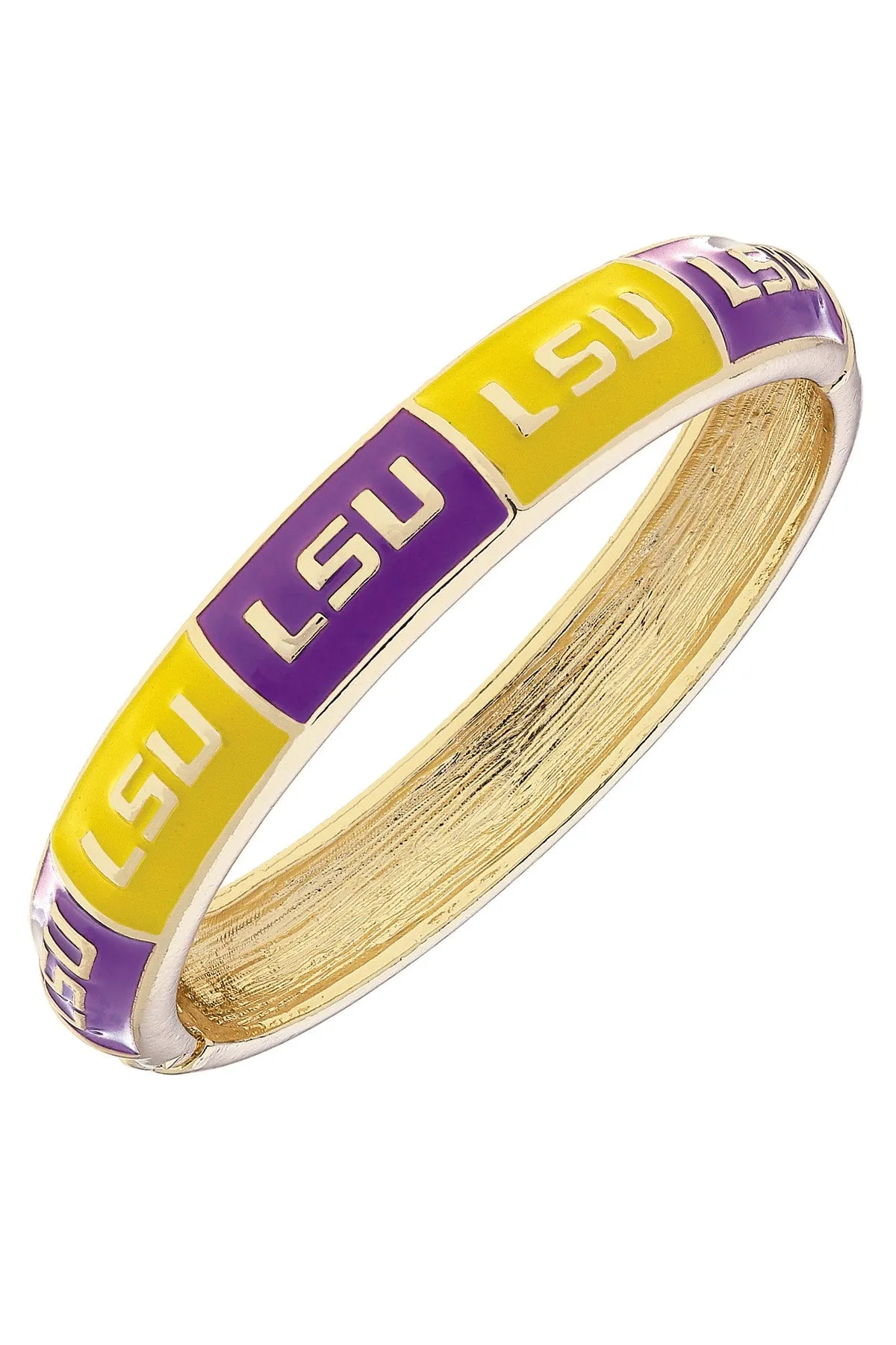 LSU Tigers Sculpted Enamel Checkered Hinge Bangle in Purple/Gold sold by Canvas Style