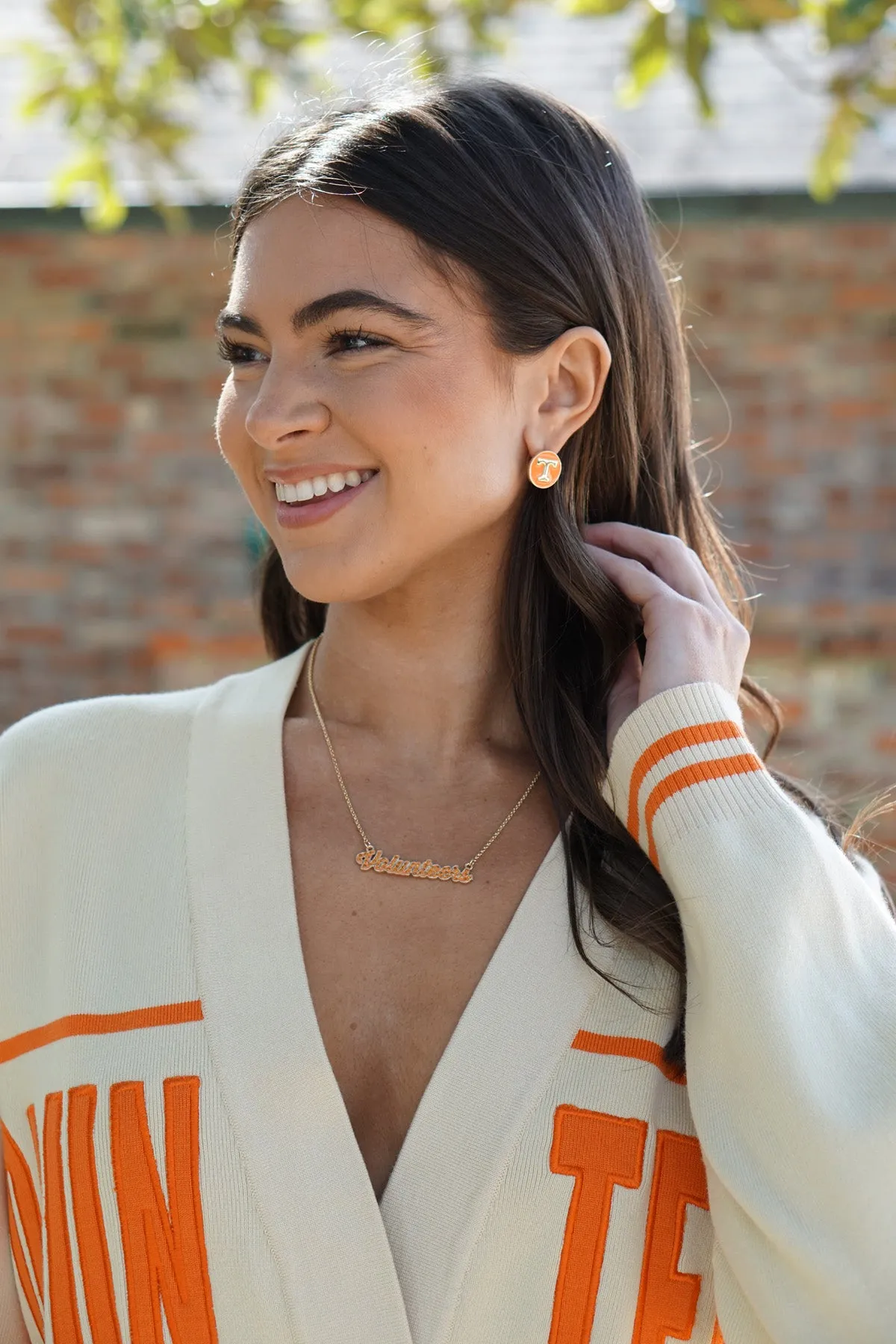 Tennessee Vols Logo Circle Stud Earrings in Orange/Shiny Gold sold by Canvas Style product image thumbnail 2