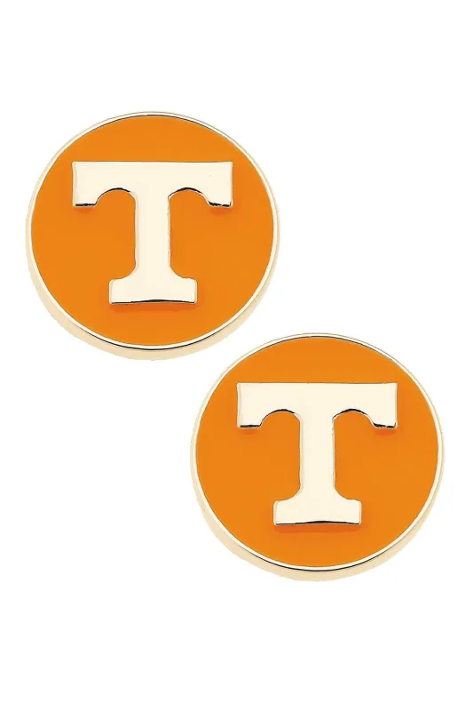 Tennessee Vols Logo Circle Stud Earrings in Orange/Shiny Gold sold by Canvas Style