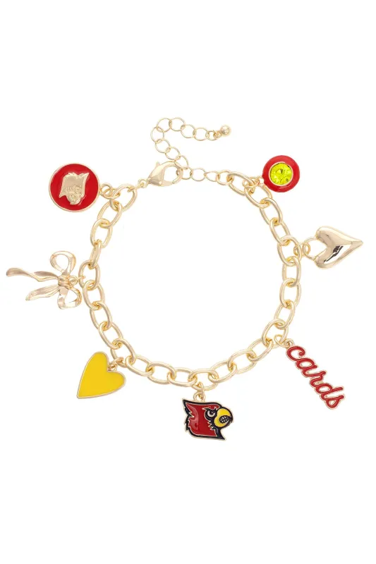 Louisville Cardinals Enamel Icons Charm Bracelet in Shiny Gold sold by Canvas Style