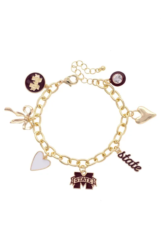Mississippi State Bulldogs Enamel Icons Charm Bracelet in Shiny Gold sold by Canvas Style