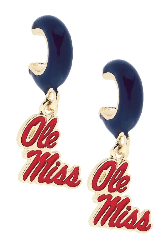 Ole Miss Rebels Enamel Logo Huggie Hoop Earrings in Navy sold by Canvas Style