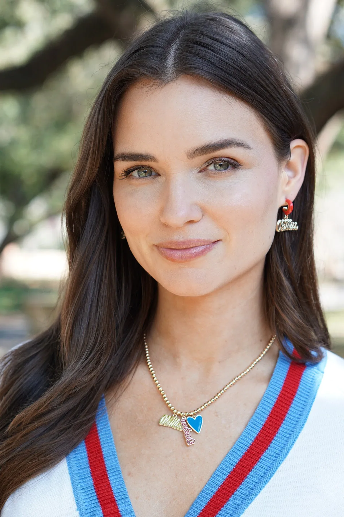 Ole Miss Rebels Logo Huggie Hoop Earrings in Red/Shiny Gold sold by Canvas Style product image thumbnail 2