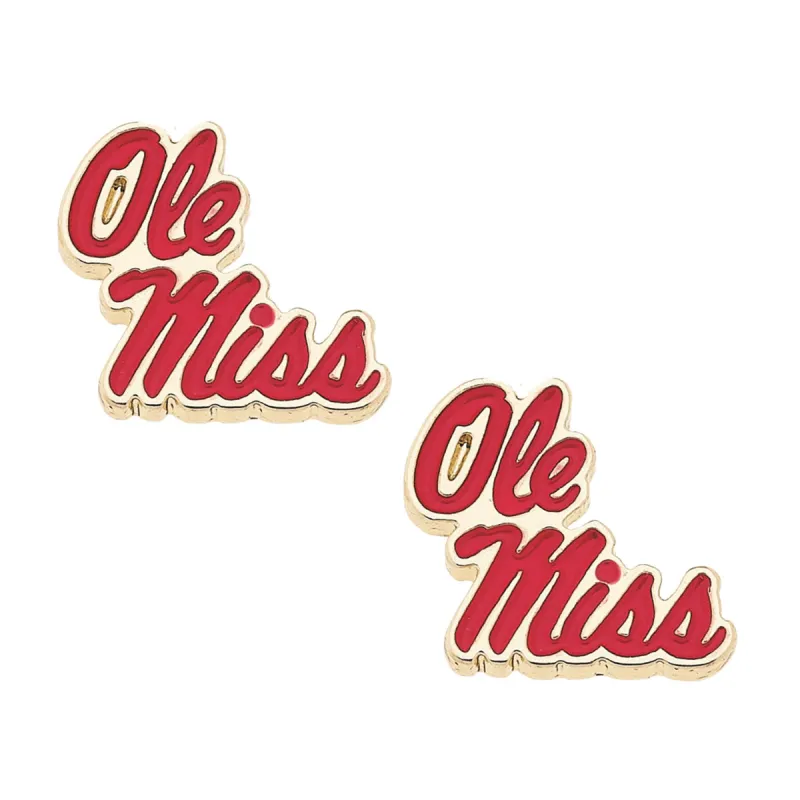 Ole Miss Rebels Enamel Logo Stud Earrings in Shiny Gold sold by Canvas Style